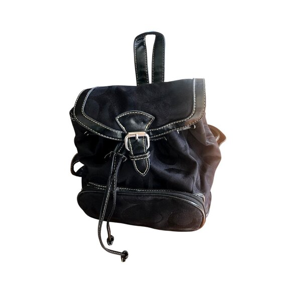 WOMENS BLACK CANVAS & NYLON BACKPACK INSIDE/OUTTER POCKETS, DRAW STRING CLOSURE main image 12